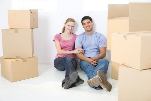 Furniture and equipment being prepared for an office relocation