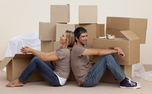 Packing materials and wrapped household items for removals