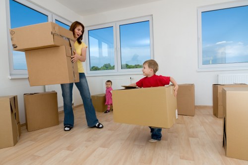 Commercial removals team organising office equipment for relocation in Wandsworth
